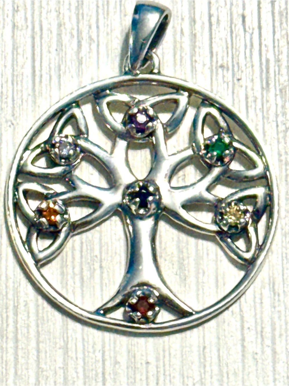 Sterling Silver Tree of Life Pendant with Multicolor Gem Accents